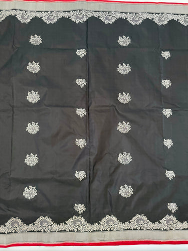 Banarasi Katan Pure Silk Saree | Black | Silver Zari | Handwoven | Silk Mark Certified | Ships from California